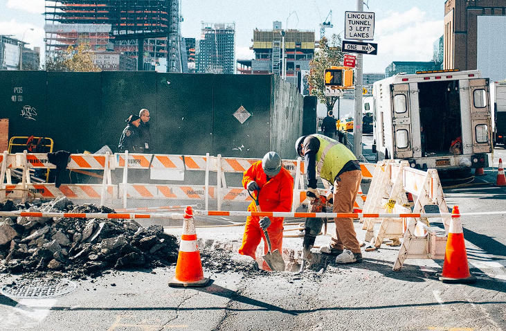 Construction workers on street