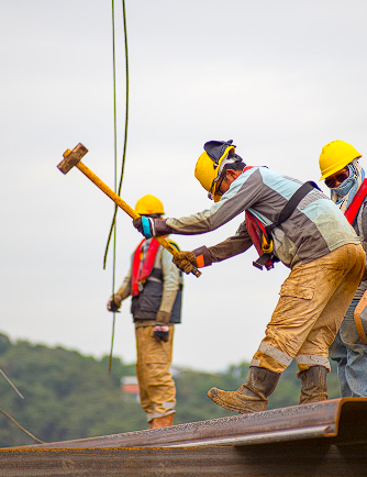 Construction worker using hammer