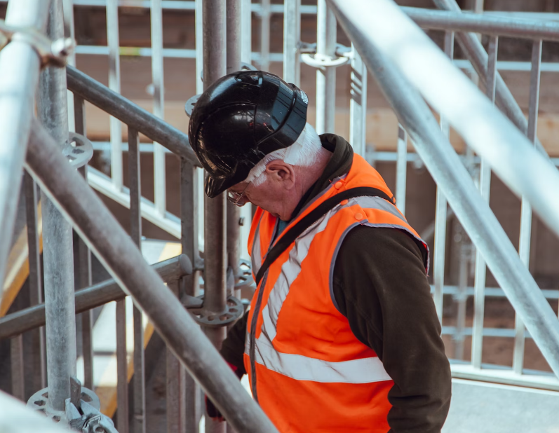 Construction worker on a construction site wearing construction equipment