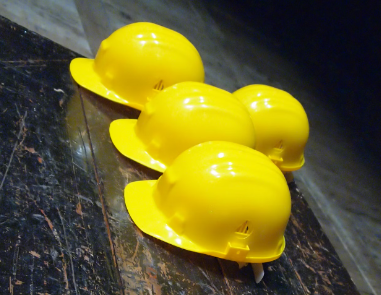 Yellow construction helmets